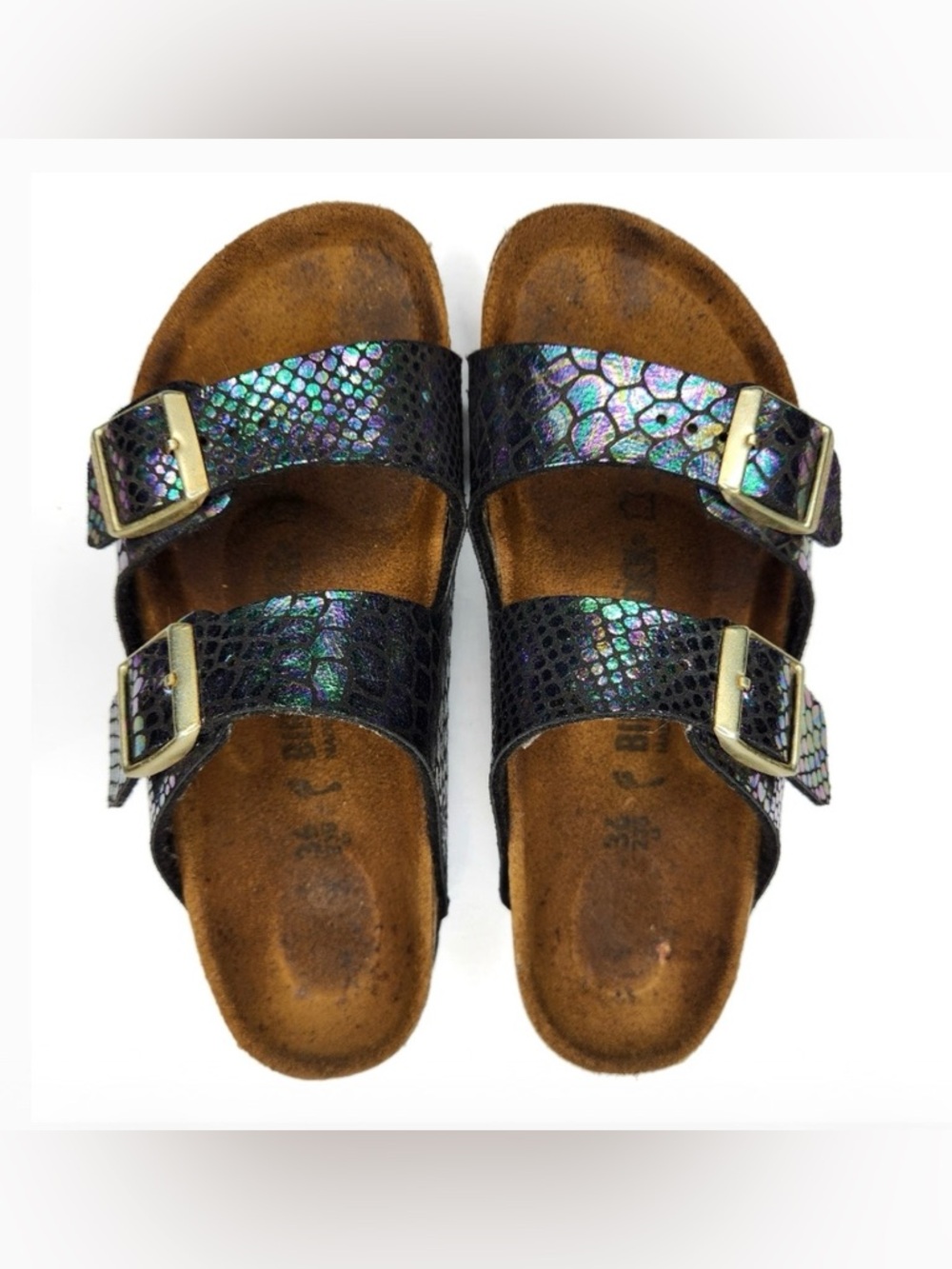 ISO Birkenstock Arizona Iridescent Snake  Black Multicolor Sandals - Size 41/10